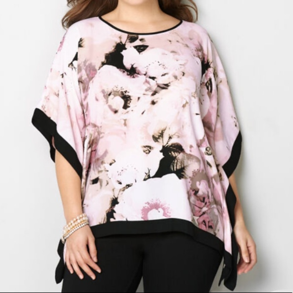 Pink floral poncho top